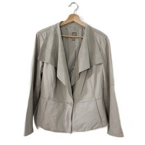 J.Jill Gray Leather Draped Waterfall Jacket Womens Large Petite